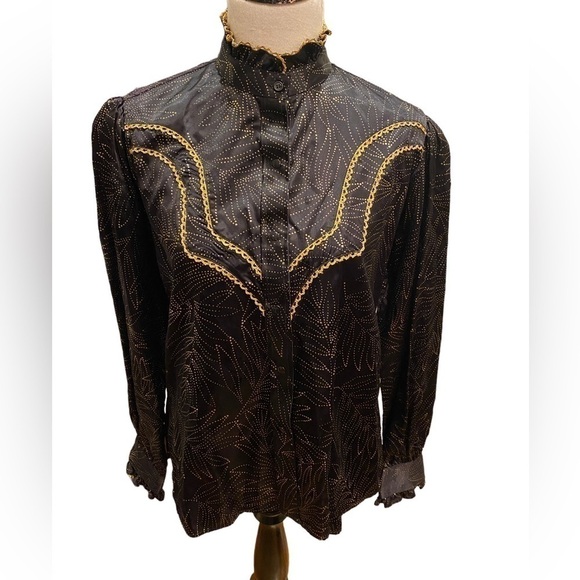 Elegant Black and Gold Button Down Shirt size Large - Picture 2 of 16